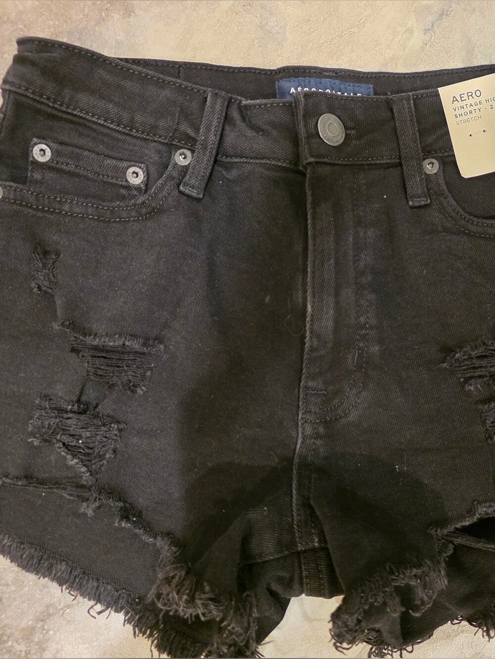 Aeropostale Black High Waist Distressed Denim Shorts